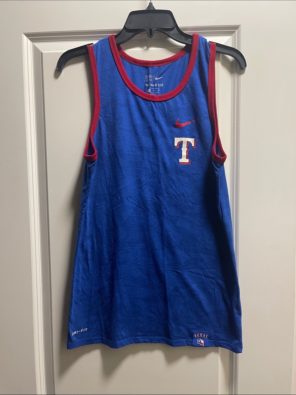 Nike Blue Tank with Red Trim and 'T' Logo